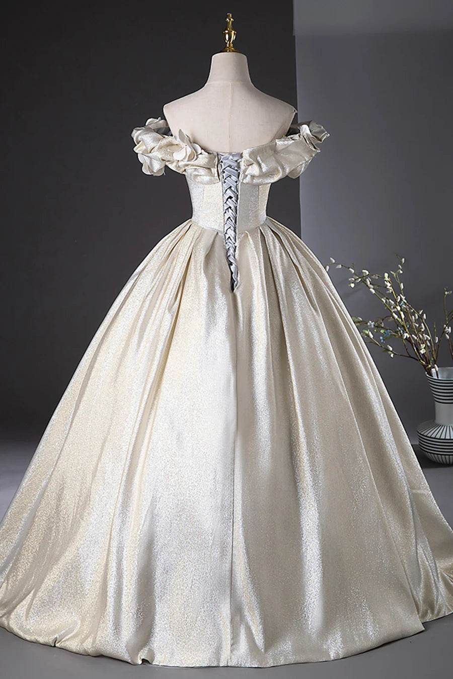 Elegant Off the Shoulder Champagne Long Prom Dresses Formal Dresses DP1108