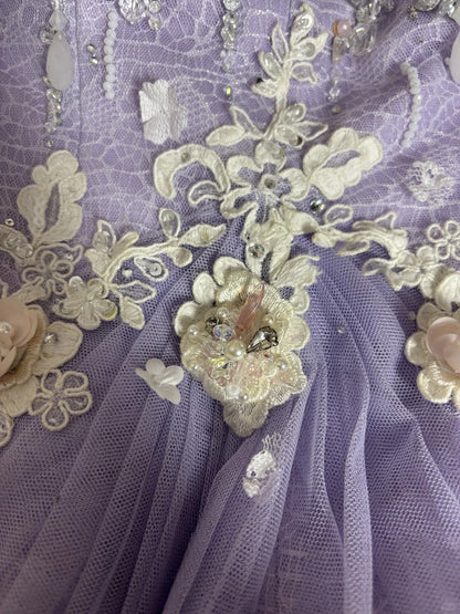 Gentle Purple Mermaid Sweetheart Neck Floral Tulle Prom Dress Party Dress with Slit DP3182
