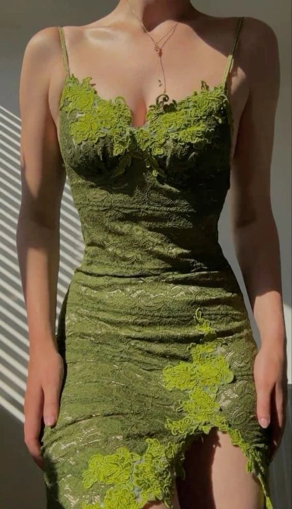 Green Sheath Straps Lace Short Prom Dresses Homecoming Dresses DP7546