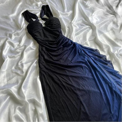 Sexy Ombre Grape Purple Chiffon Evening Dress A Line Long Prom Dress DP724