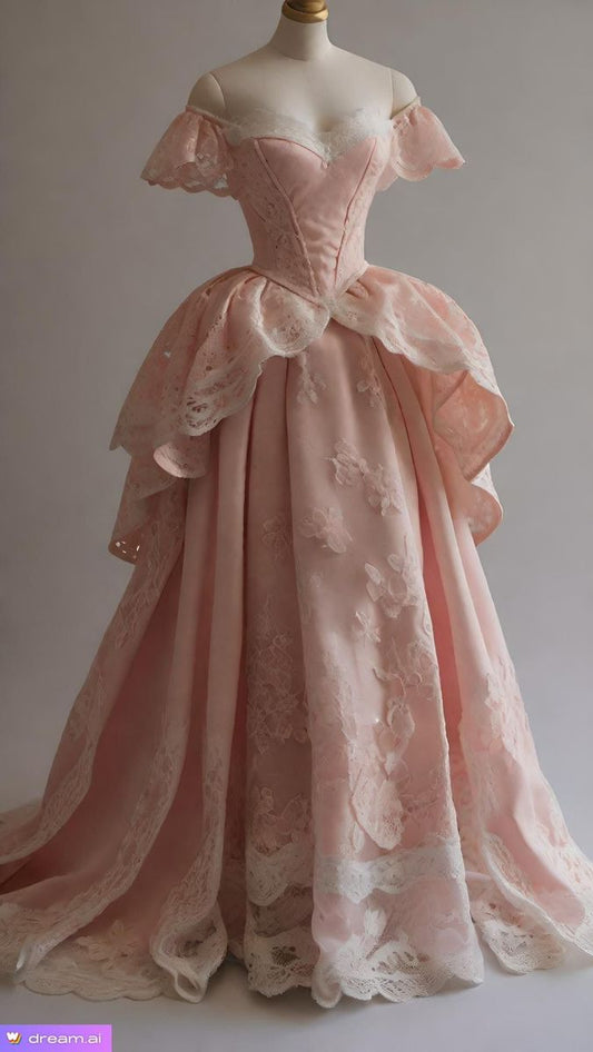 Elegant A Line Off the Shoulder Appliques Light Pink Satin Prom Dress Evening Dress DP2006