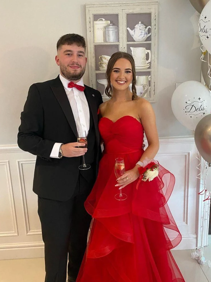 Charming Red A Line Sweetheart Neck Layered Organza Prom Dress Evening Dress DP6359