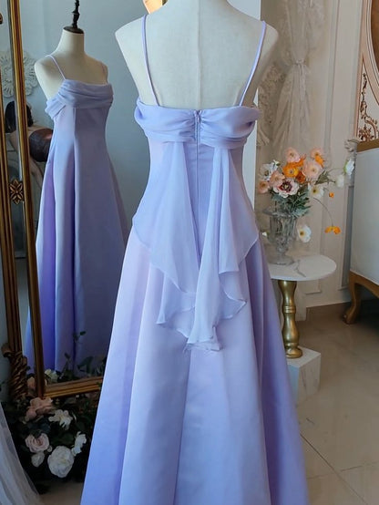 Vintage Spaghetti Straps Purple Satin Gown Fairy Dress DP1420