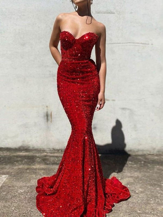 Sparkly Mermaid Sweetheart Sequin Prom Dresses Evening Dresses DP897