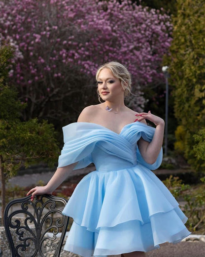 Baby Blue Pleated Gentle New Organza Short Homecoming Dress Cocktail Dress DP2931