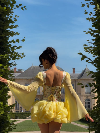 Stunning A Line Long Sleeve Pleated Chiffon Short Prom Dress Homecoming Dress Outfits DP6836