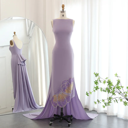 Elegant Coral Pink Butterfly Beaded Satin Evening Dress Prom Dress DP955