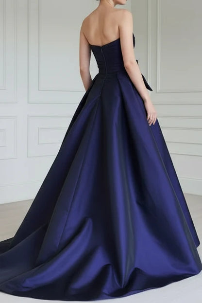 Dark Purple A Line Sweetheart Neck Bow Knot Satin Prom Dress Evening Dress DP7625