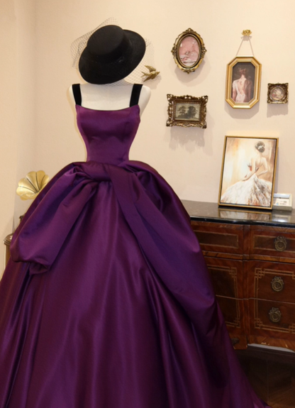Elegant Purple A Line Strap Satin Prom Dress Evening Dress DP7059