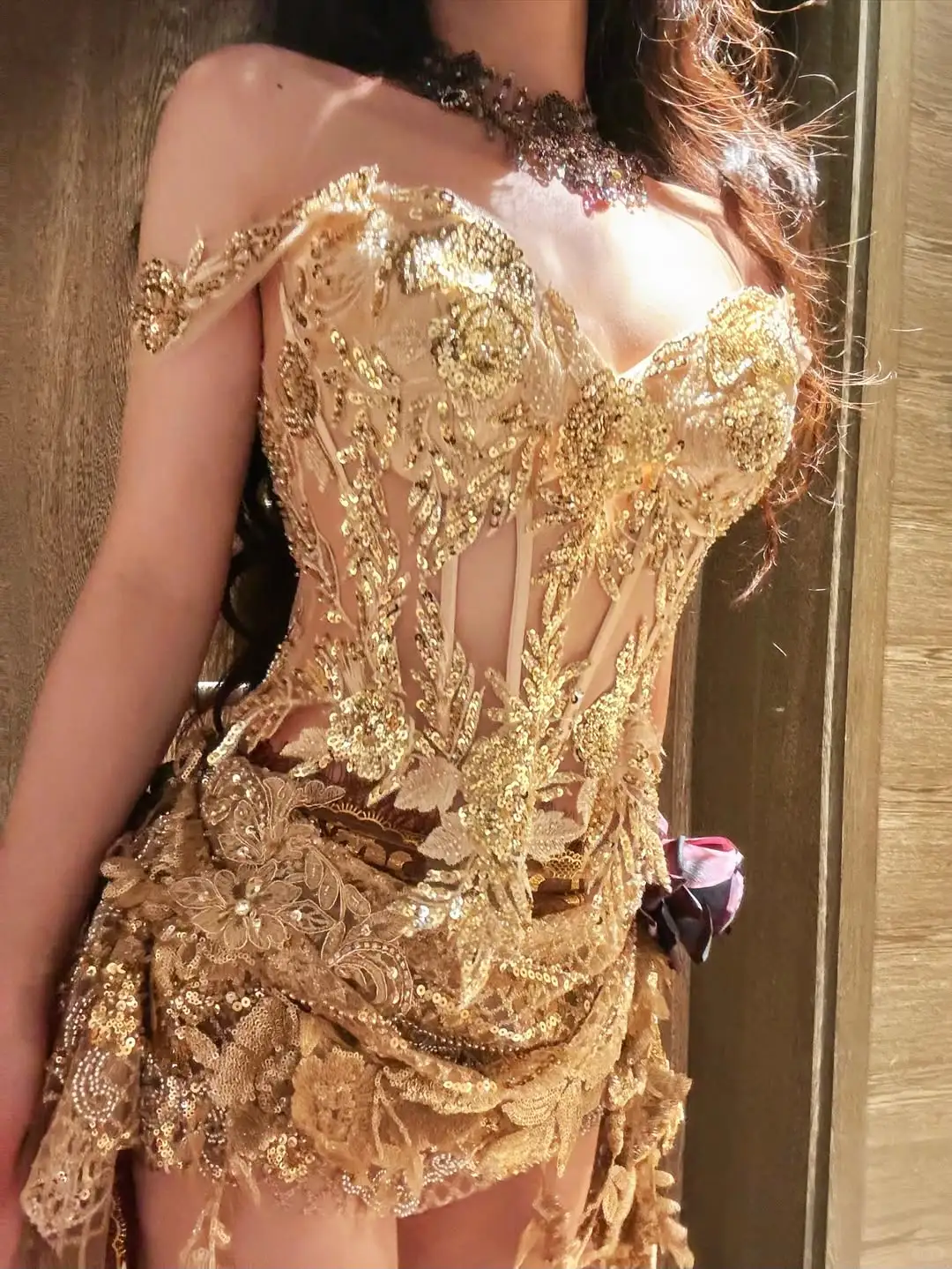 Golden A Line Straps Exquisite Sequin Short Homecoming Dress DP4582