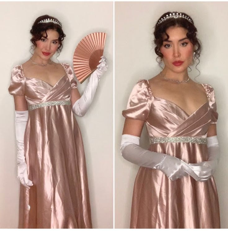 Classical Pink A Line Puff Beaded Satin Long Party Dress Evening Dress DP2894