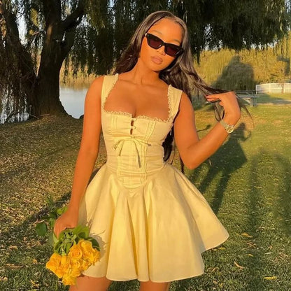 Cute A Line Strap Yellow Satin Short Homecoming Dress Birthday Dress DP1935