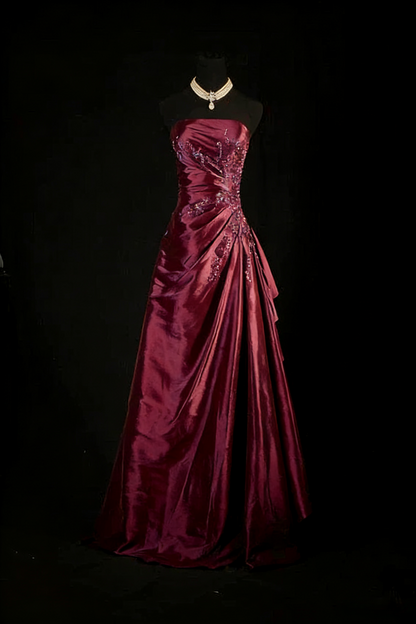 Vintage Ball Gown Strapless Navy Blue Satin Long Prom Dresses Party Dress DP3246