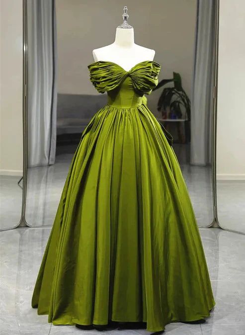 Green A Line Off the Shoulder Satin Long Party Dress  Evening Dress DP1113