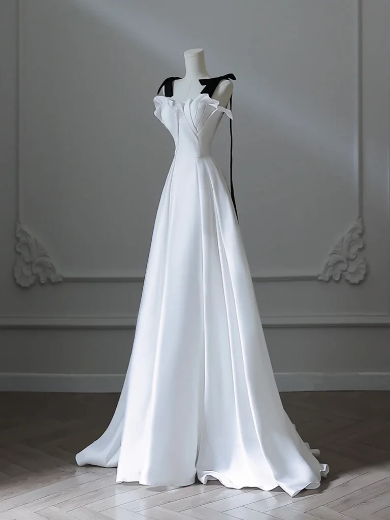 White Satin Long Prom Dress Elegant Evening Dress DP630