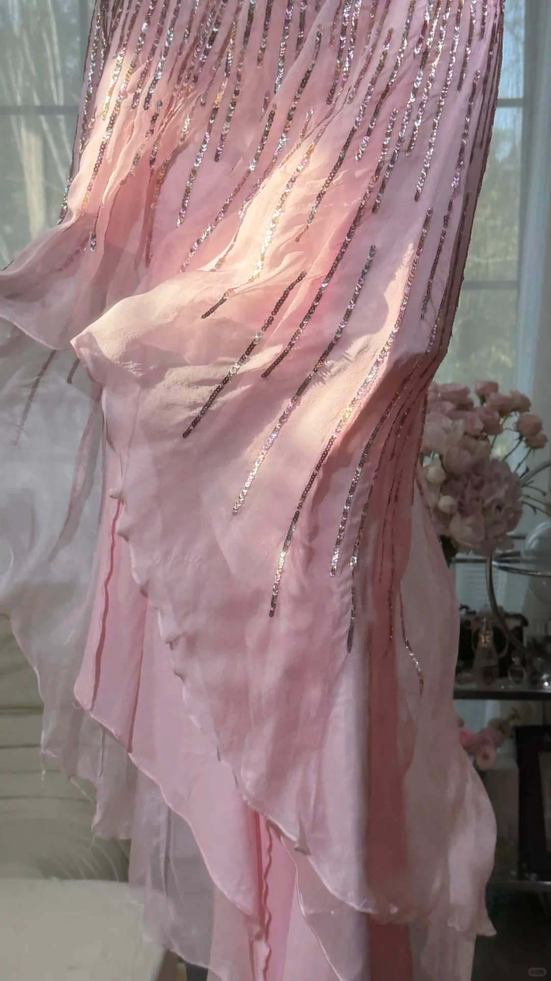 Pink Fairy A Line Strapless Shiny Sequin Chiffon Prom Dress Graduation Prom Dress DP4941