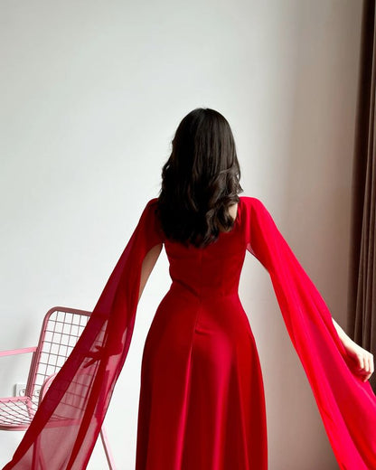 Simple Royal Blue A Line Long Sleeve Chiffon Formal Dress Evening Party Dresses DP3128