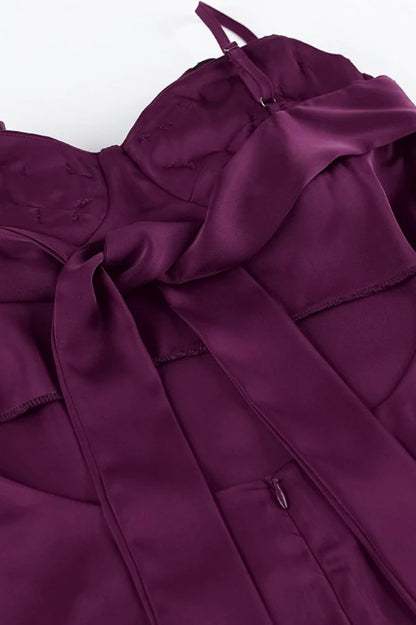 Sexy Sheath Spaghetti Strap Dark Purple Satin Prom Dress Evening Dress DP5574