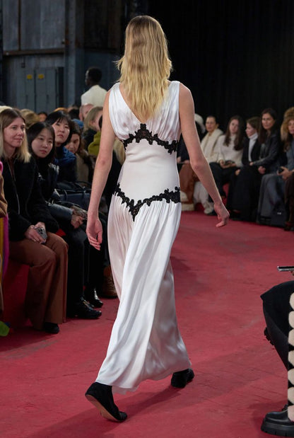 Simple A Line V Neck Black Lace White Satin Prom Dress Graduation Prom Dress DP2255