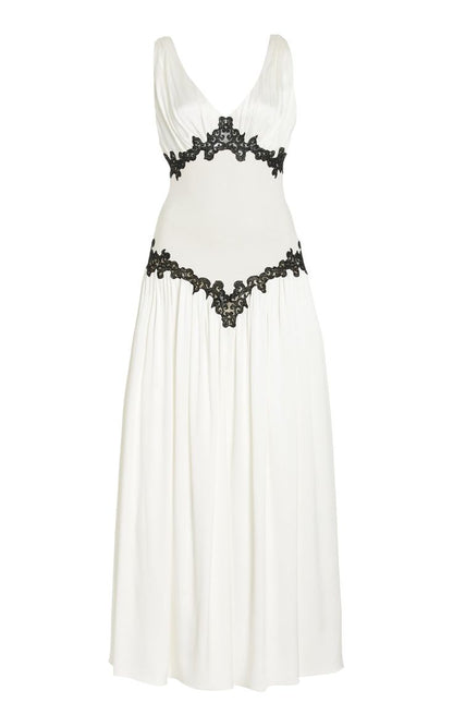 Simple A Line V Neck Black Lace White Satin Prom Dress Graduation Prom Dress DP2255