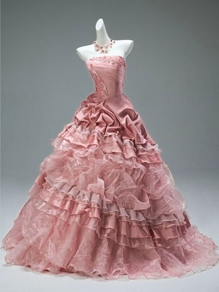 Sweety Pink Ball Gown Strapless Beaded Layered Satin Organza Prom Dress Quinceanera Dress DP5066