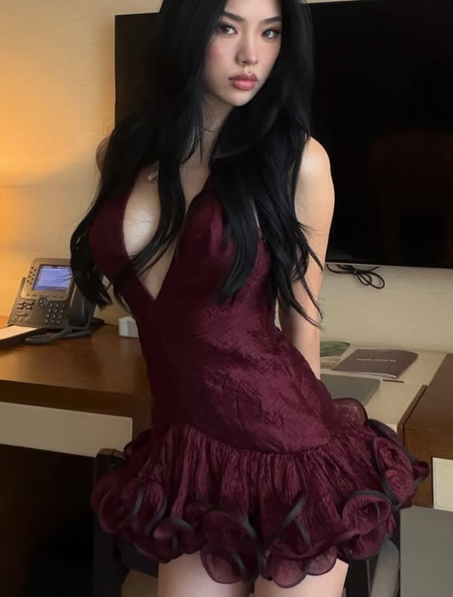 Sweety Burgundy Line V Neck Tulle Short Homecoming Dress Outfits DP5119