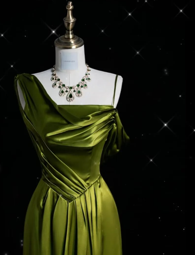 Gentle Green Sheath Strap Satin Long Prom Dress Evening Dress DP2002