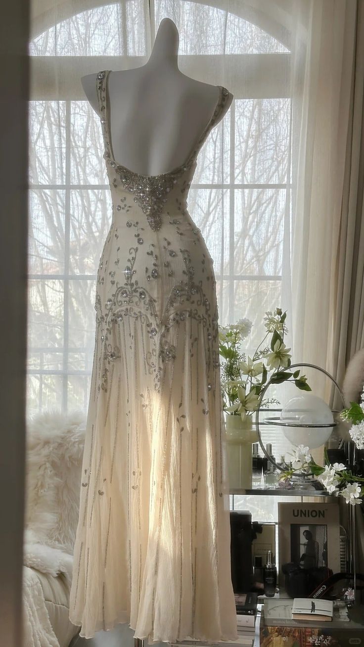 Stunning A Line Straps Rhinestone Ivory Chiffon Prom Dress Party Dress DP3607