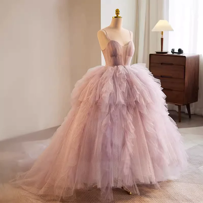 Pink Strapless Ball Gown Tulle Sweet 16 Prom Dress Quinceanera Dress DP036