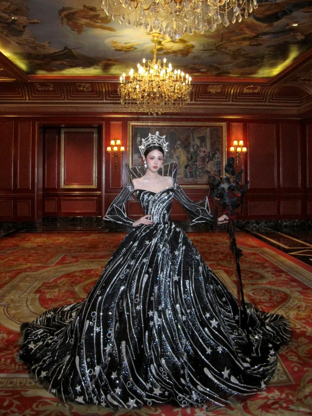 Luxurious Black Ball Gown Long Sleeve Shiny Sequin Long Prom Dress Evening Dress DP5381