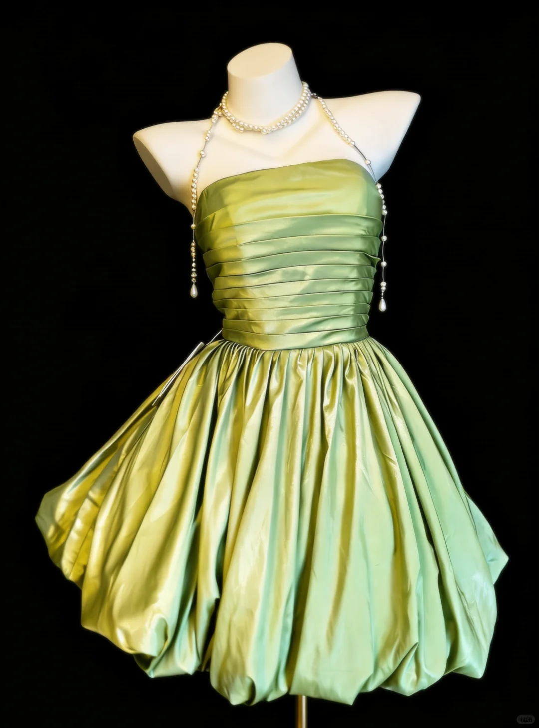 Vintage Green A Line Strapless Pleated Satin Short Homecoming Dress DP4721