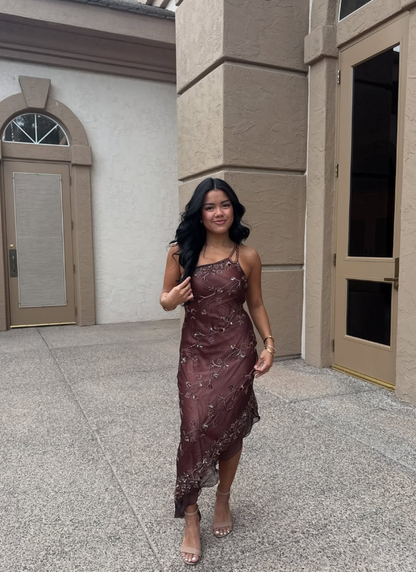 Retro Brown Exquisite Beaded Sheath One Shoulder Homecoming Prom Dress Date Dress DP3055