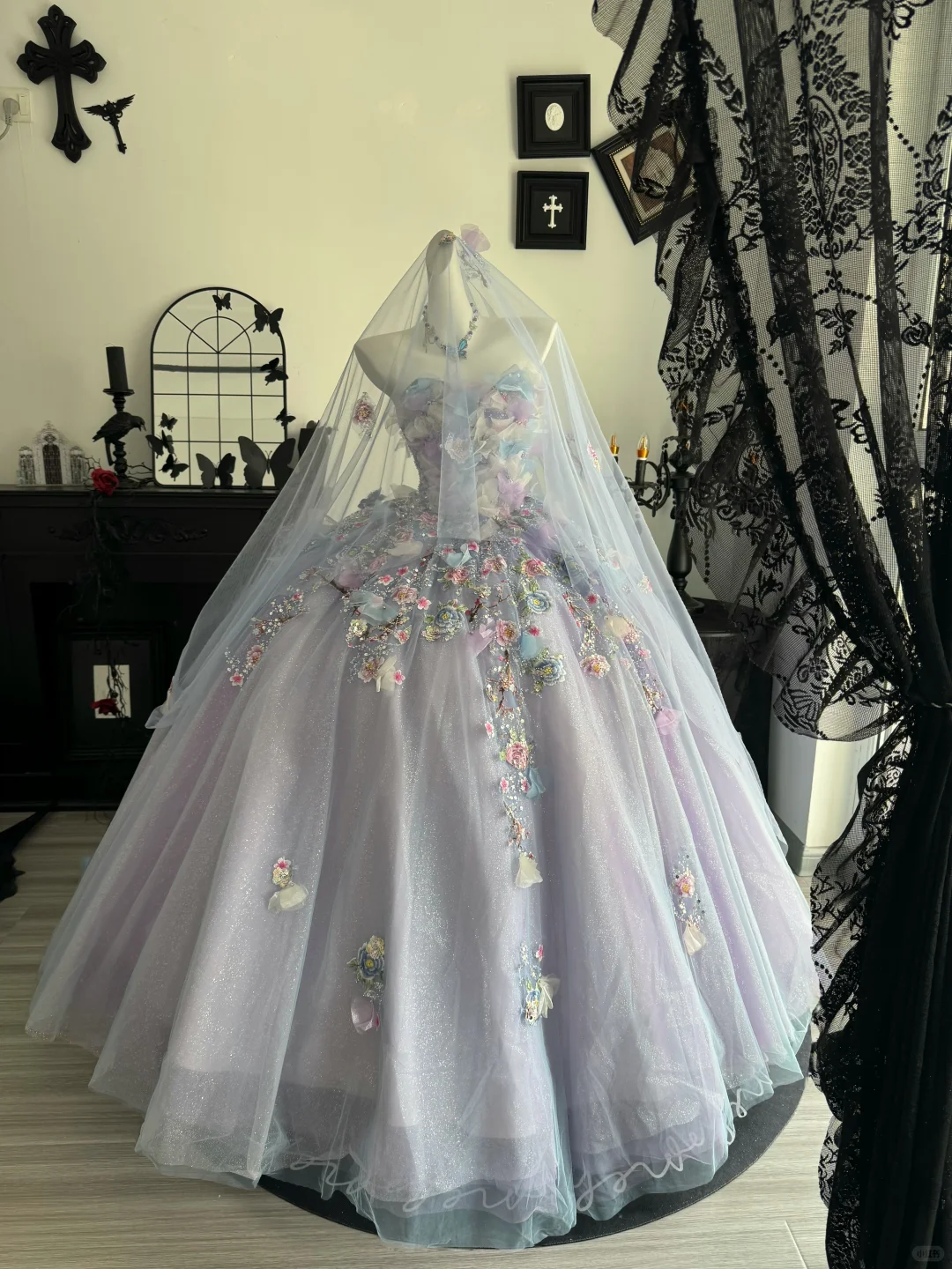 Lilac Ball Gown Sweetheart Neck Floral Tulle Prom Dress Quinceanera Dress DP6967