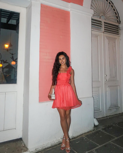 Pink A Line Spaghetti Strap Tulle Short Homecoming Dress Birthday Dress DP1656