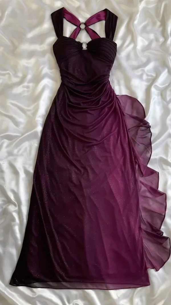 Sexy Ombre Grape Purple Chiffon Evening Dress A Line Long Prom Dress DP724