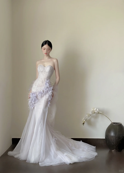 Dreamy Purple Mermaid Sweetheart Neck Beaded Floral Tulle Prom Dress Formal Dress Party Dress DP3444