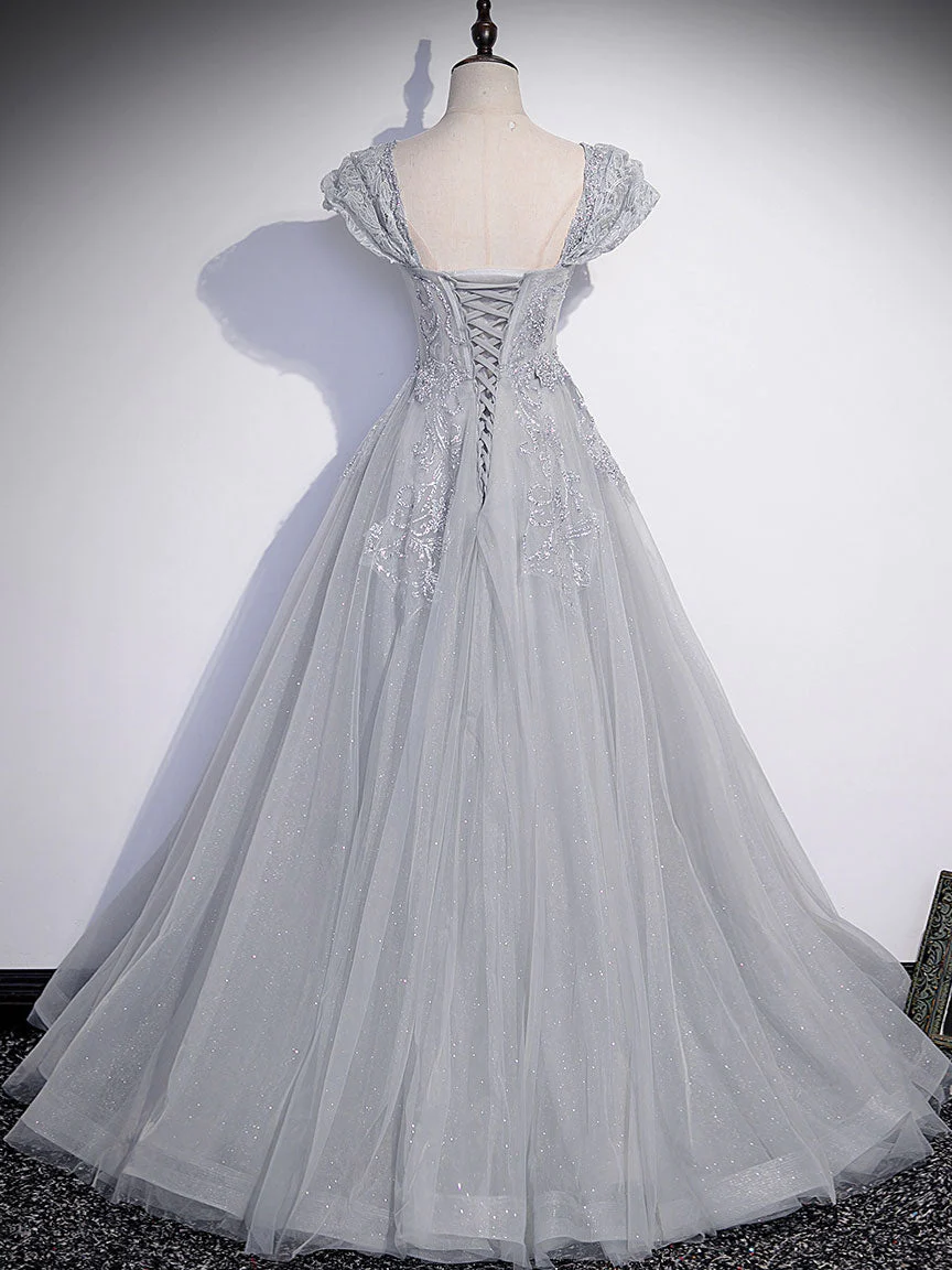 Gorgeous Silver Gray Tulle Prom Dress Long Evening  Dress  DP078