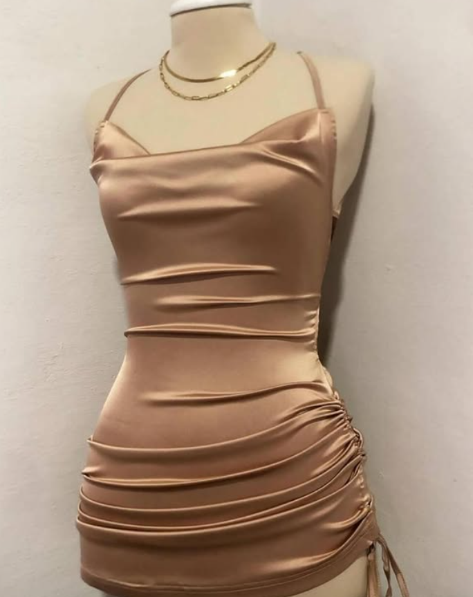 Sexy Black Sheath Spaghetti Strap Pleated Satin Mini Homecoming Dress Cocktail Dress DP3858