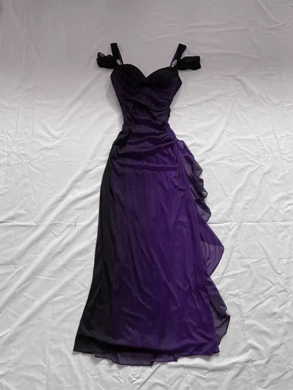 Elegant Straps Ombre Grape Purple Chiffon Long Prom Dress Evening Dress DP718