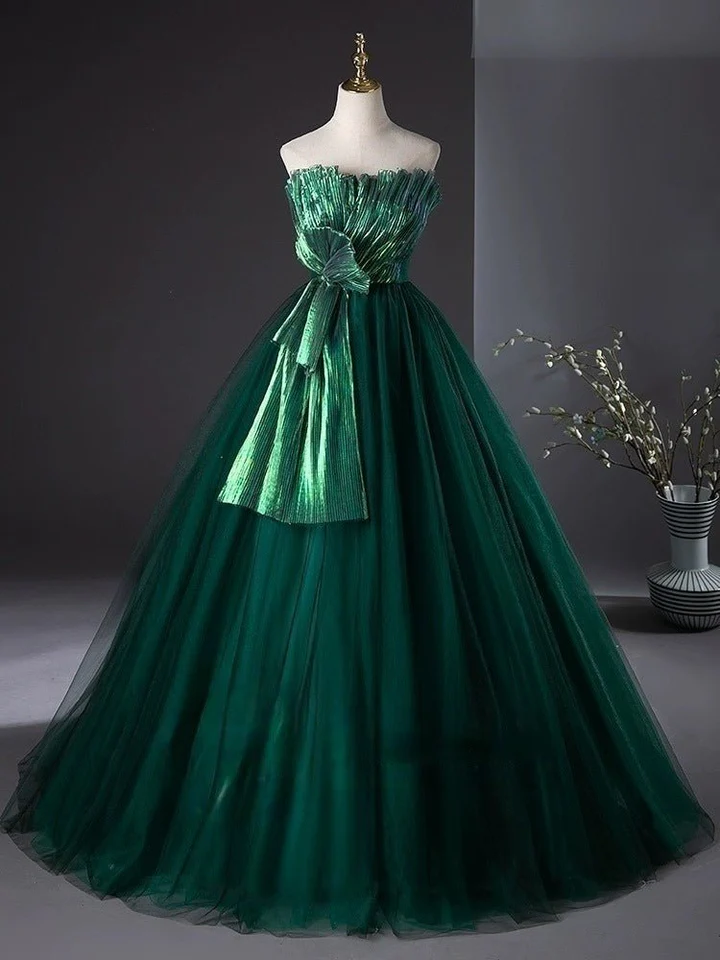 Unique Strapless Green Tulle Ball Gown Formal Evening Dress DP454