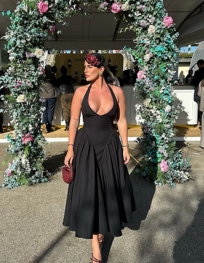 Simple A Line V Neck Black Satin Long Prom Dress Evening Dress DP1290