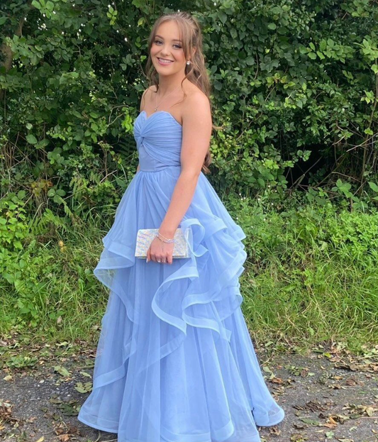 Blue A Line Sweetheart Neck Layered Tulle Prom Dress Evening Dress DP6360