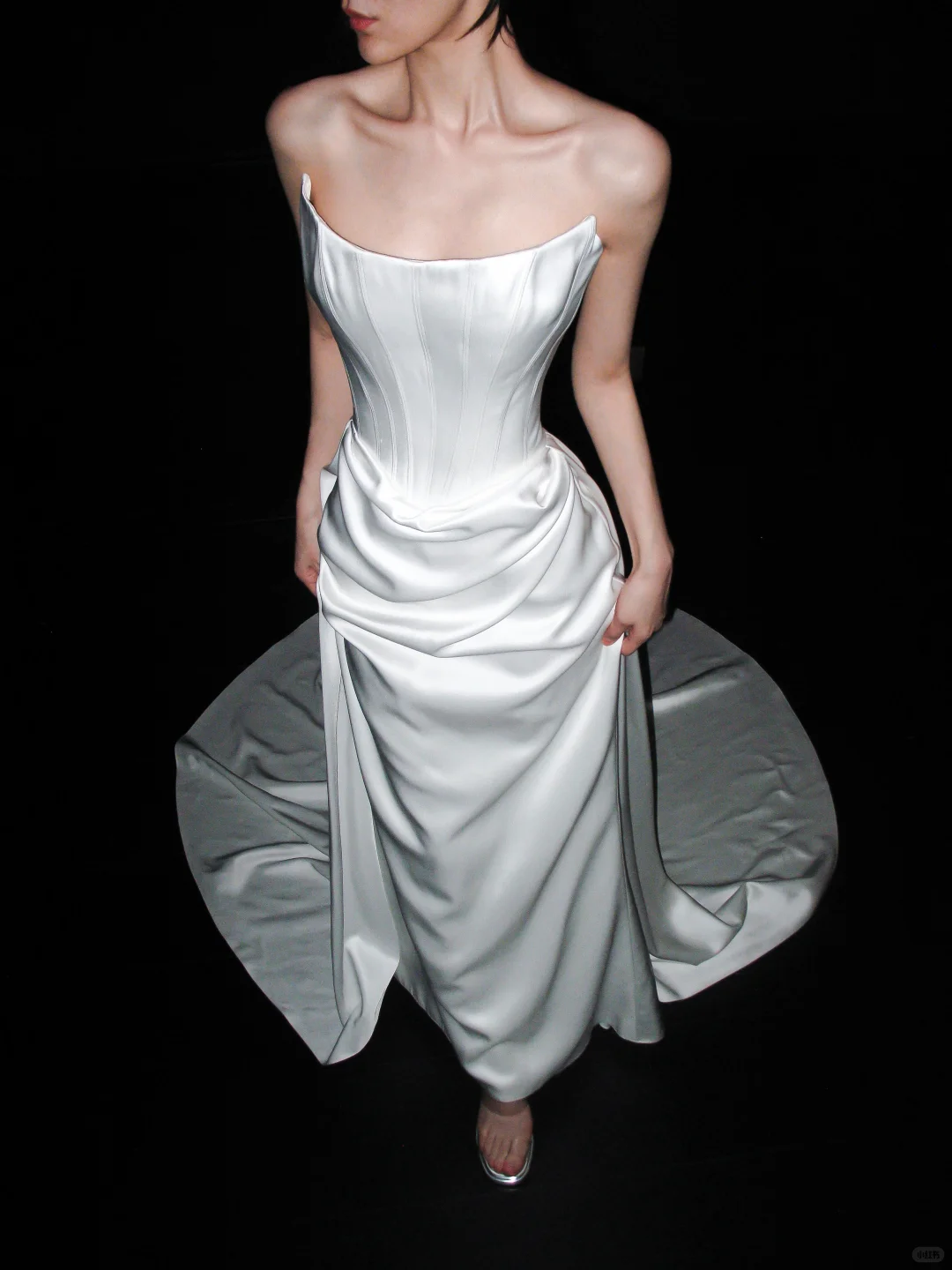 Classic High-class A Line Strapless White Corset Satin Long Wedding Dress DP6375