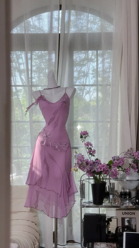 Purple Beaded Embroidery Dreamy Chiffon Prom Dress Date Dress Homecoming Dress DP2906