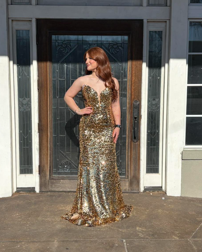 Gold Mermaid Sweetheart Neck Sequin Long Prom Dress Evening Dress DP6578