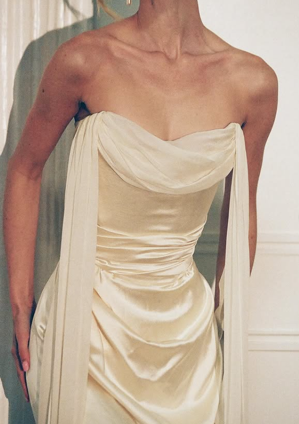 Elegant Sheath Strapless Chiffon Satin Long Prom Dress Party Dress DP3776