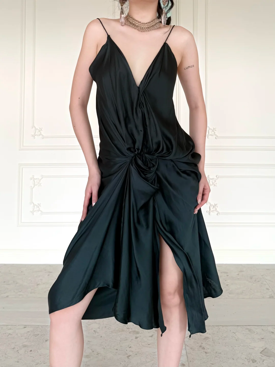 High-class A Line Spaghetti Straps Black Satin Backless Short Prom Dress Homecoming Dress DP6453