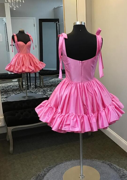 Sweet Ruffle Hem Satin A Line Homecoming Dress DP544