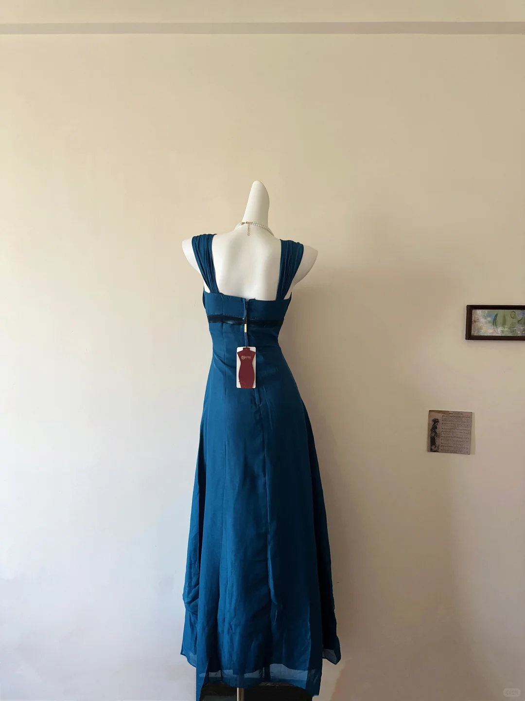 Vintage A Line Straps Beaded Peacock Blue Chiffon Prom Dress Outfits DP5014