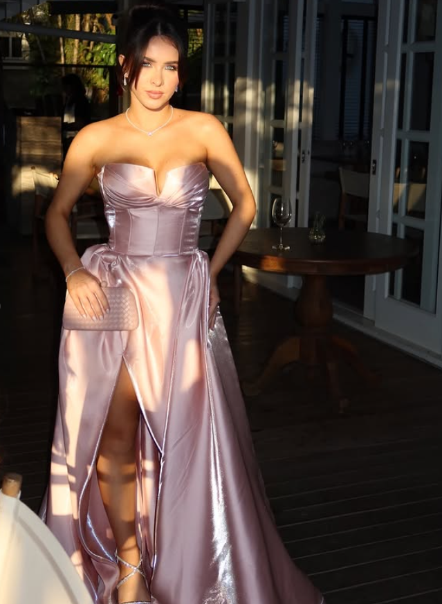 Cute Pink A Line Strapless Satin Long Prom Dress Evening Dress DP6223